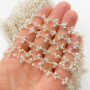 Pearl Cluster Dangle Sterling Silver Wire Chain