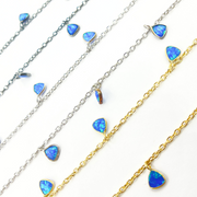 Created Blue Opal Triangle Shape Dangle Chain