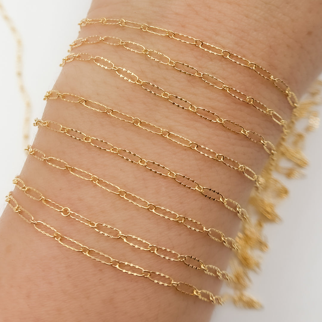 161TDGF. 14k Gold Filled Smooth Long and Short Dapped Link Chain