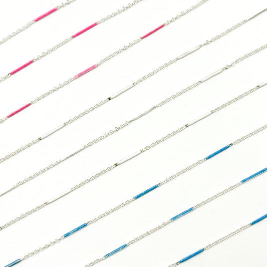 70/7796SS. 925 Sterling Silver Enamel Bar Link Chain