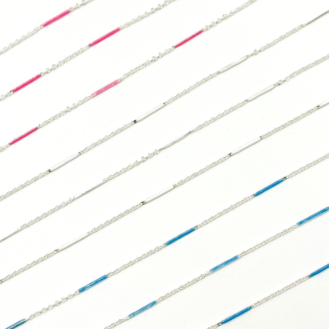 70/7796SS. 925 Sterling Silver Enamel Bar Link Chain