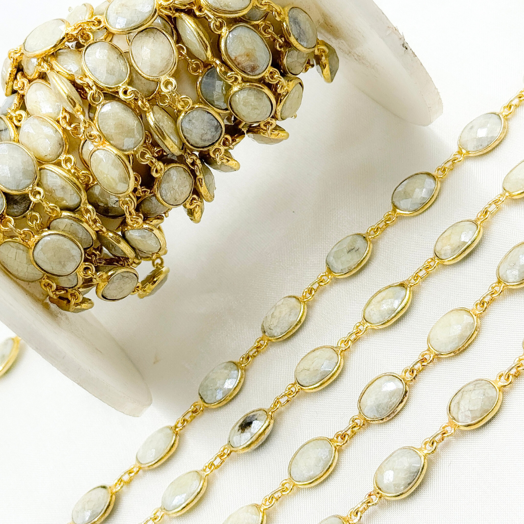 SIL6. Silverite Oval Shape Bezel Gold Plated 925 Sterling Silver Wire Chain