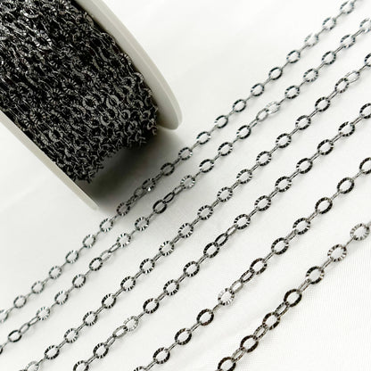  Black Rhodium Sterling Silver Diamond Cut Cable Chain