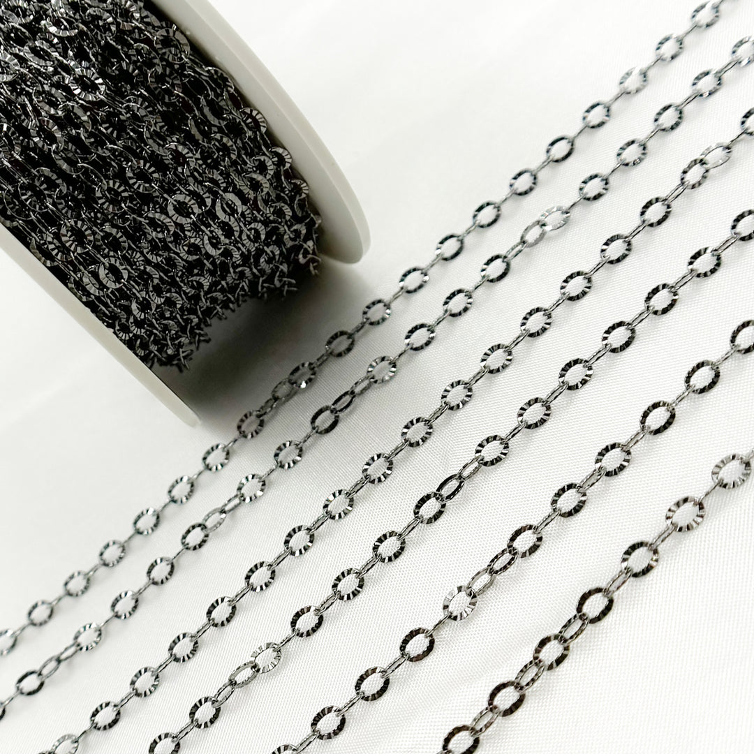 V188BR. Black Rhodium Sterling Silver Diamond Cut Cable Chain