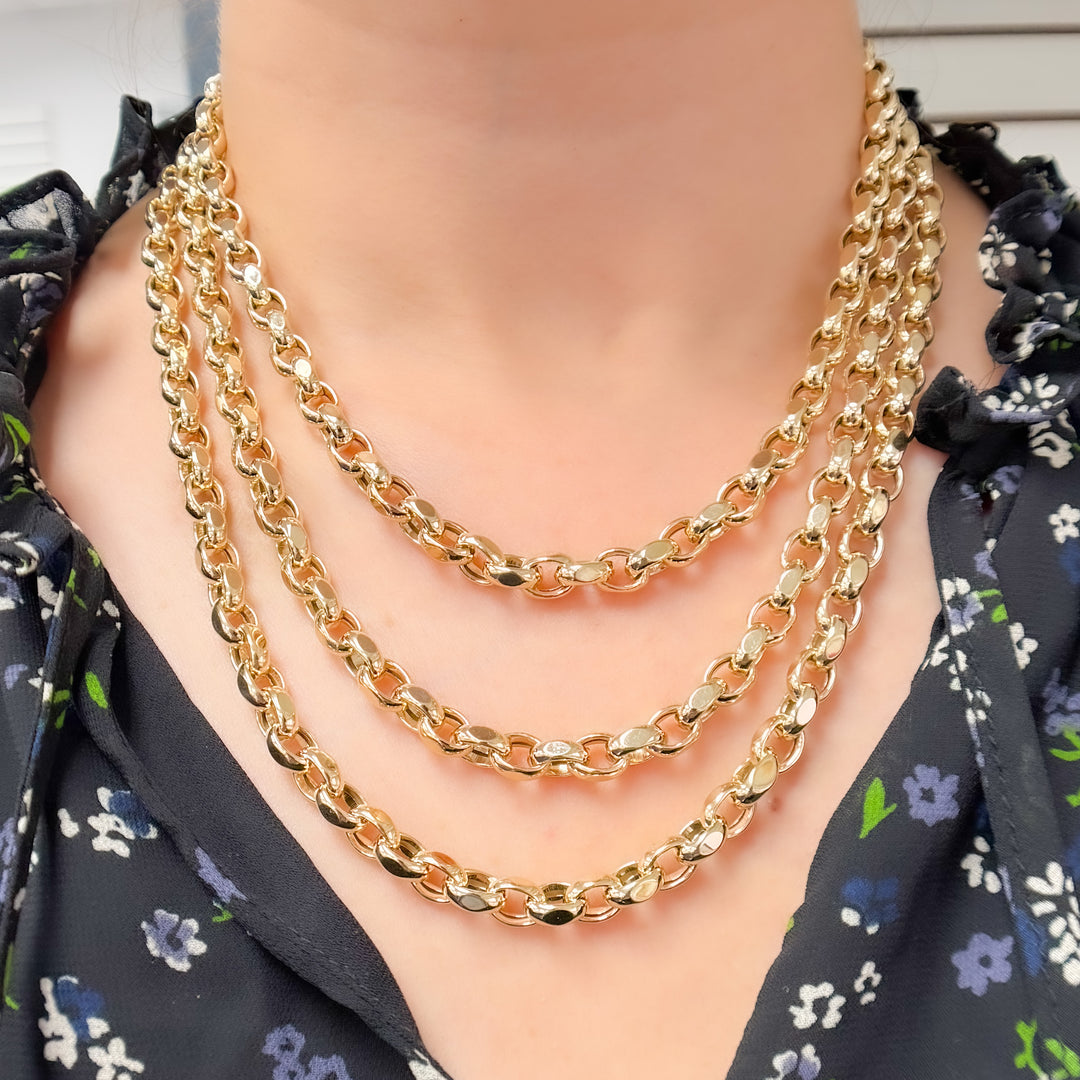 568/A140. 14K Solid Gold Hollow Flat Cable Link Necklace