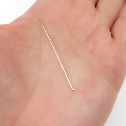 24 Gauge White Sterling Silver Ball 1 Inch Headpin