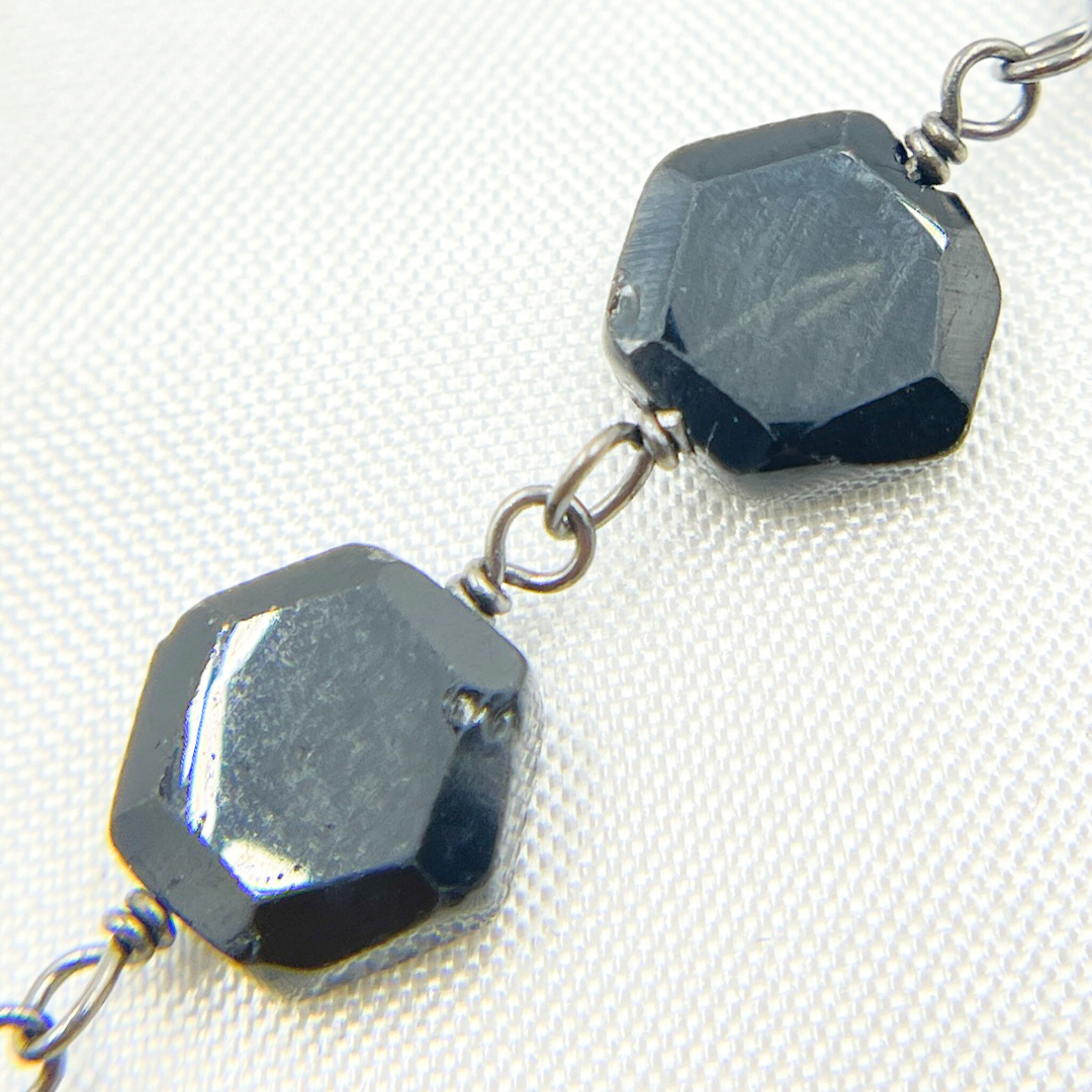 Black Spinel Hexagon Shape Oxidized Wire Chain