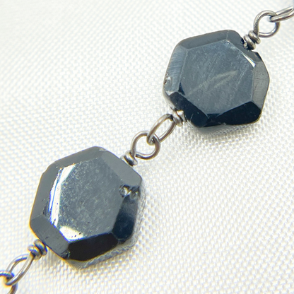 Black Spinel Hexagon Shape Oxidized Wire Chain