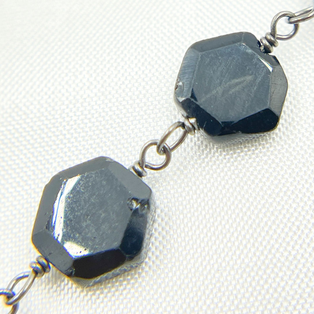 Black Spinel Hexagon Shape Oxidized Wire Chain. BSP22