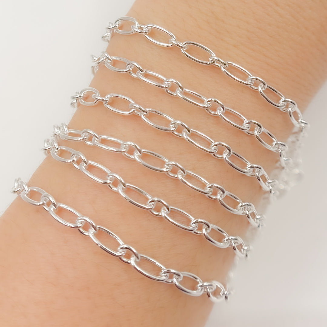 Y136SS. Sterling Silver Smooth Long and Short Link Chain