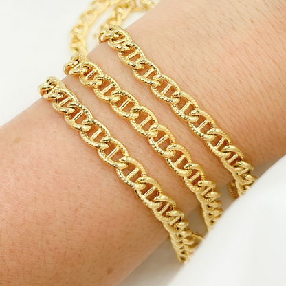 Gold Plated 925 Sterling Silver Textured Curb Marina Chain