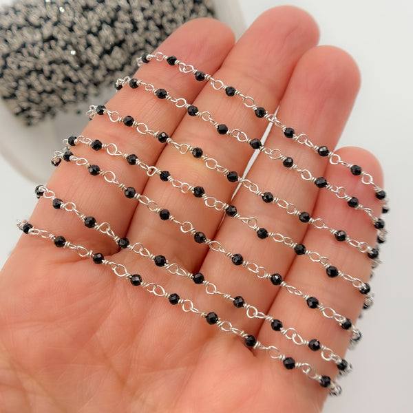 White Sterling Silver Black Spinal Wire Wrap Chain