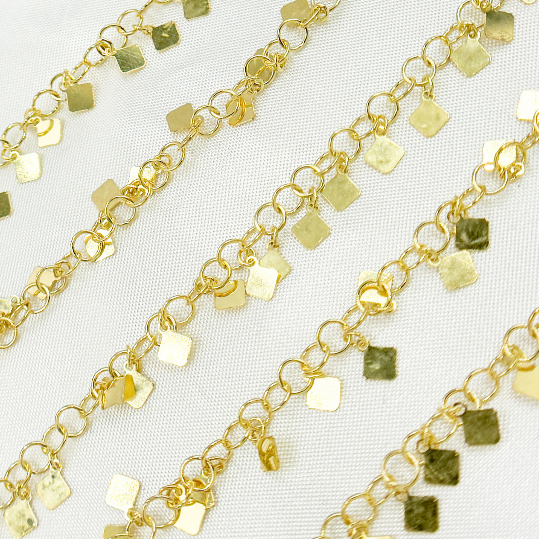 Gold Plated Sterling Silver Dangle Square Chain