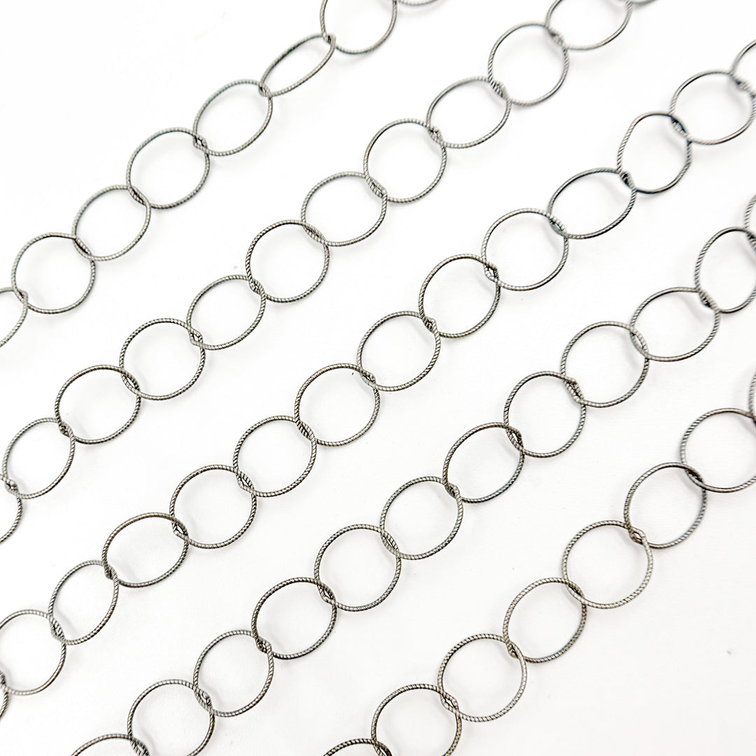 Oxidized Sterling Silver Twisted Round Link Chain