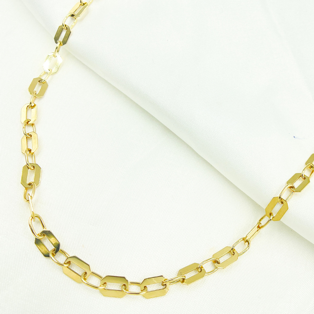 501080G. 14k Solid Yellow Gold Mirror Flat Octagon Link Chain