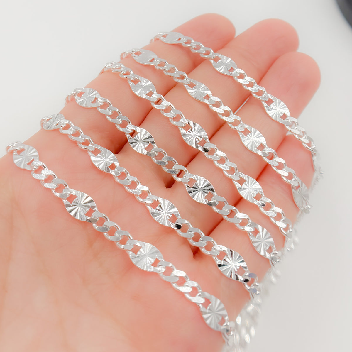 Sterling Silver Curb and Diamond Cut Marina Link Chain