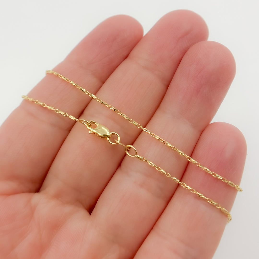 14K Solid Yellow Gold Diamond Cut Bar Chain
