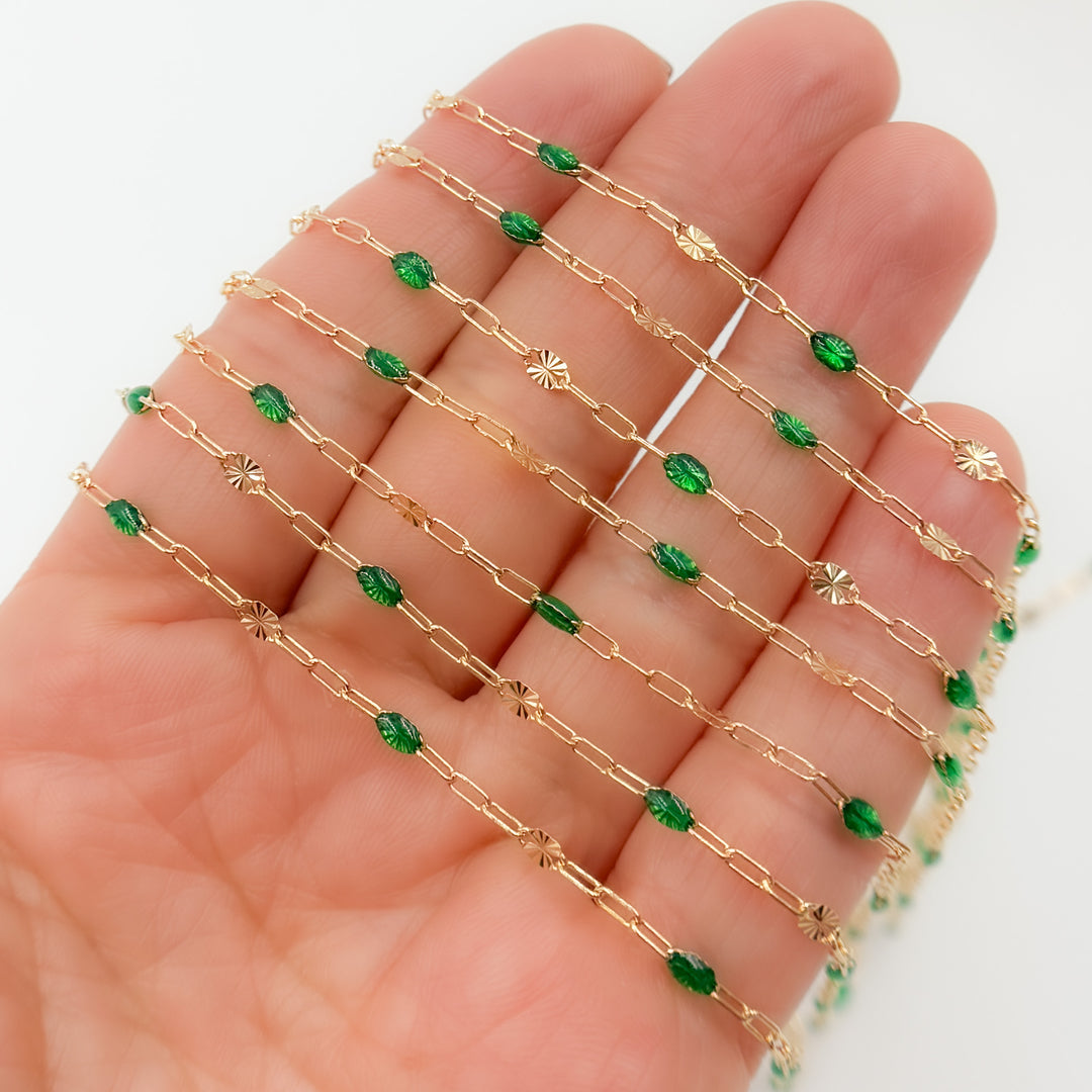 V295ENGF. 14K Gold Filled Enamel Chain with Paperclip & Diamond-Cut Marina Links
