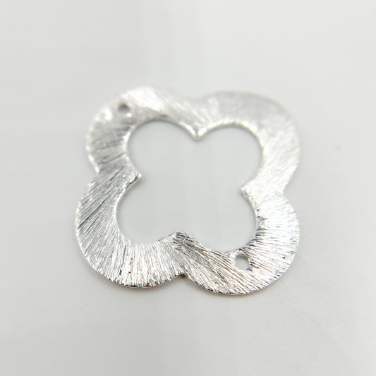 20MM White Sterling Silver Brushed Flower Connector