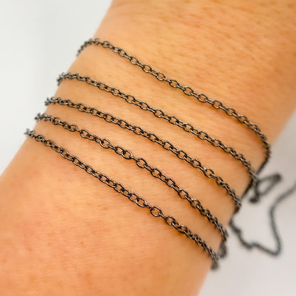 Black Rhodium Sterling Silver Smooth Oval Link Chain