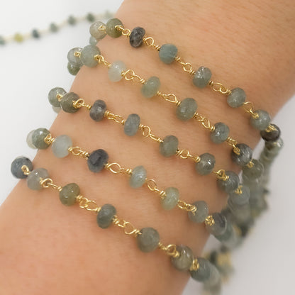 Gold Plated Sterling Silver Moss Aquamarine Wire Chain