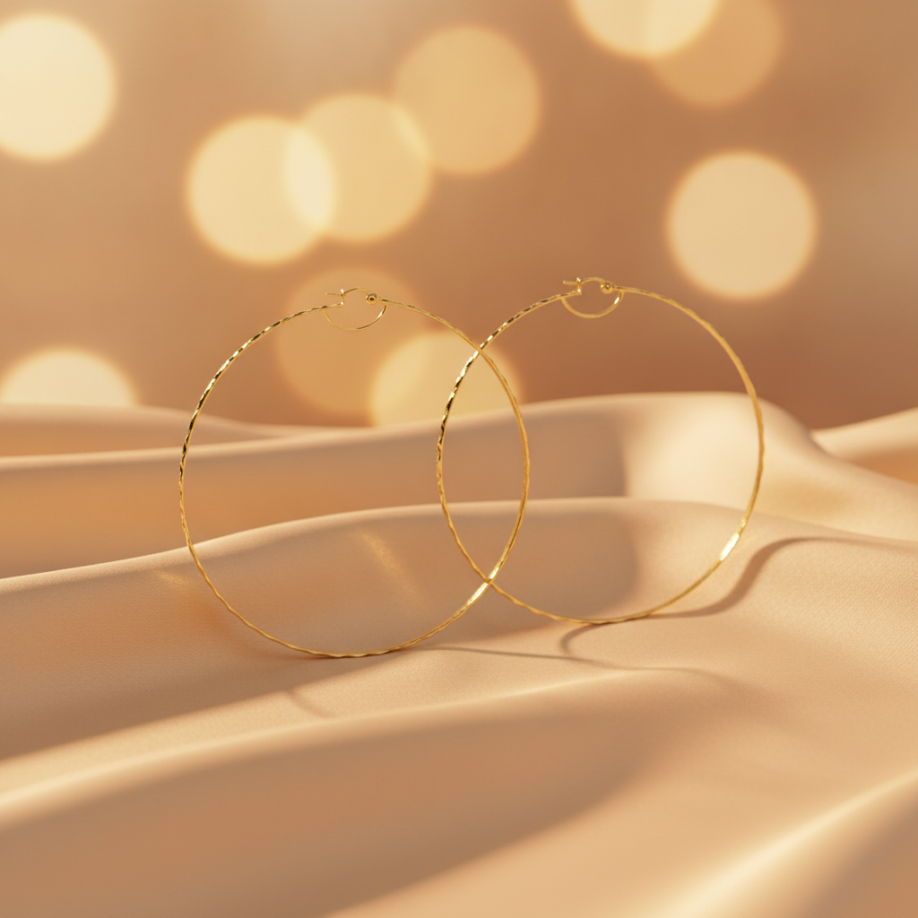 GER103. 14K Solid Gold Twisted Hoop Earrings