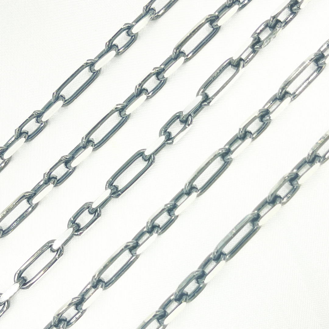 Black Rhodium 925 Sterling Silver Diamond Cut Paperclip Chain. Z67SB