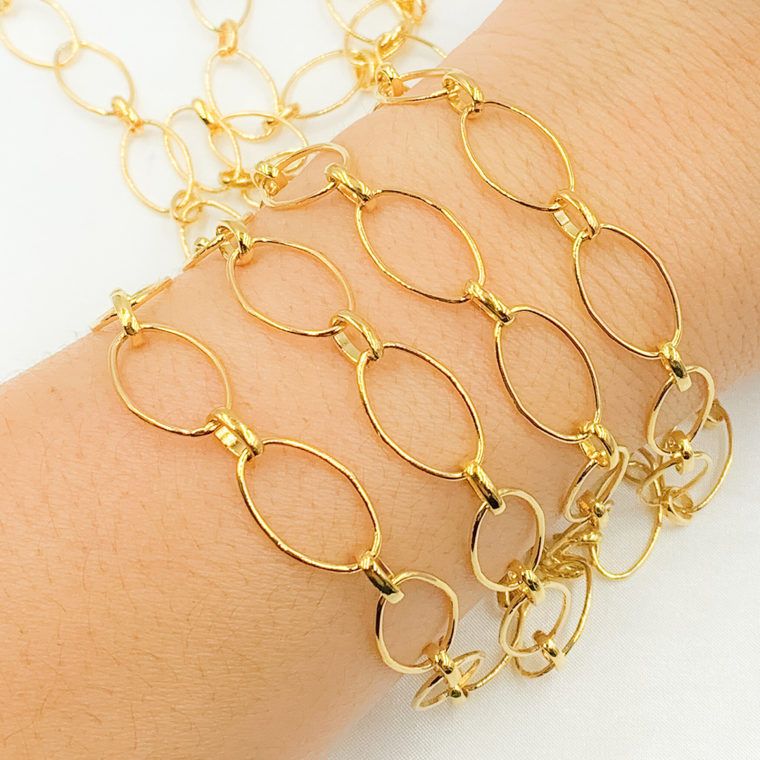 V155GP. Gold Plated 925 Sterling Silver Oval Long and Short Link