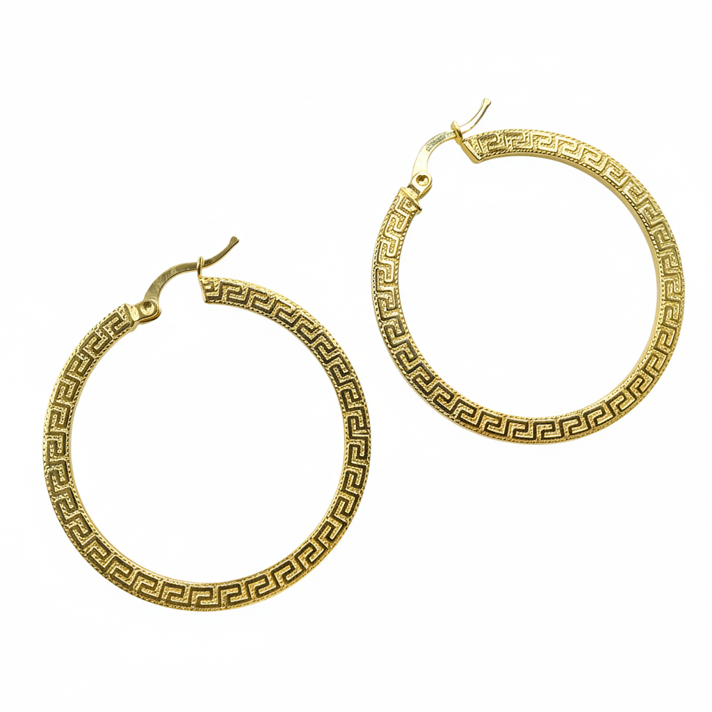 GER119. 14K Solid Gold Hollow Hoop with Engraving