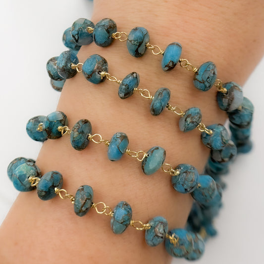 Gold Plated Sterling Silver Turquoise Organic Shape Wire Chain