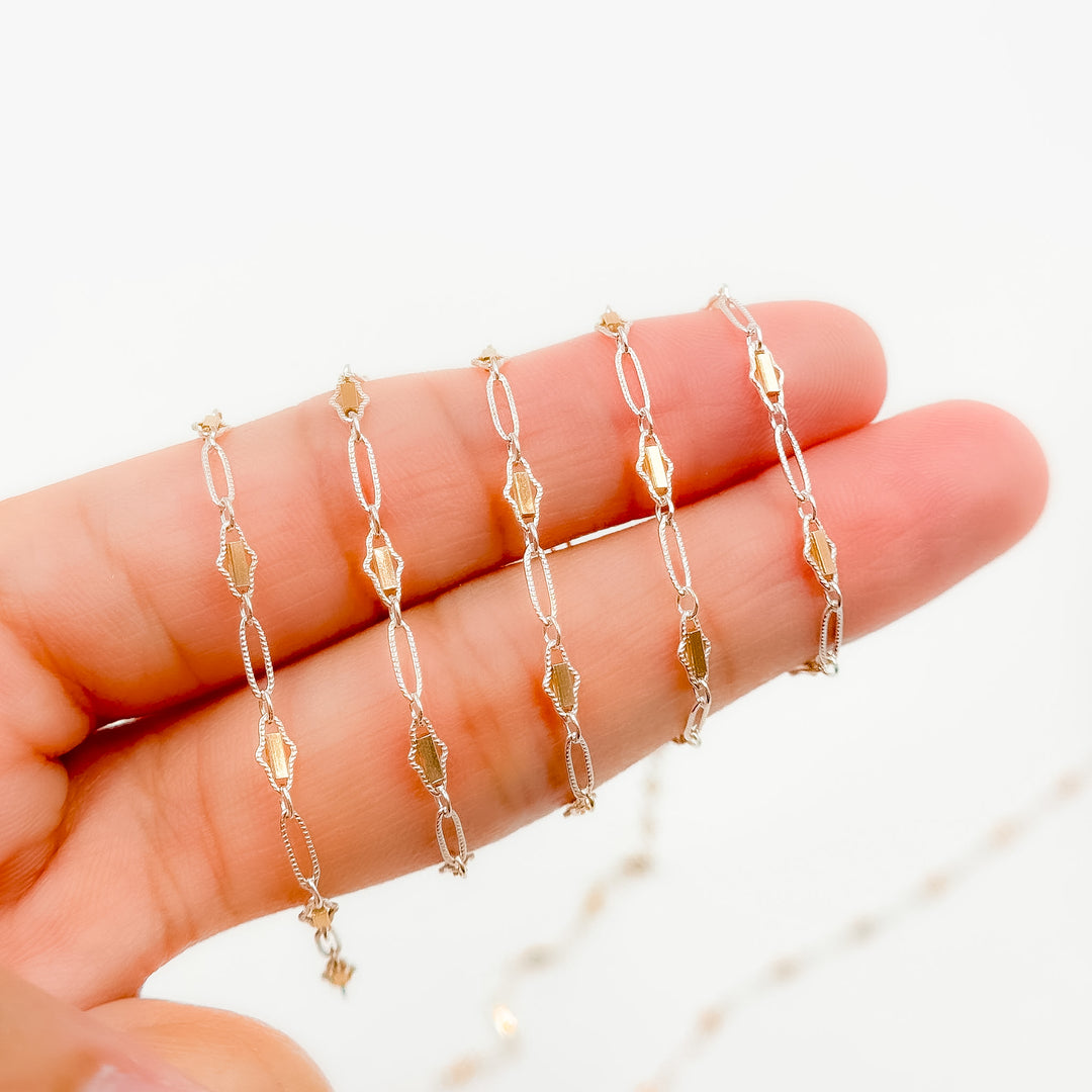XM/901B/SP. 14K Sterling Silver and gold-filled fancy twisted oval link chain