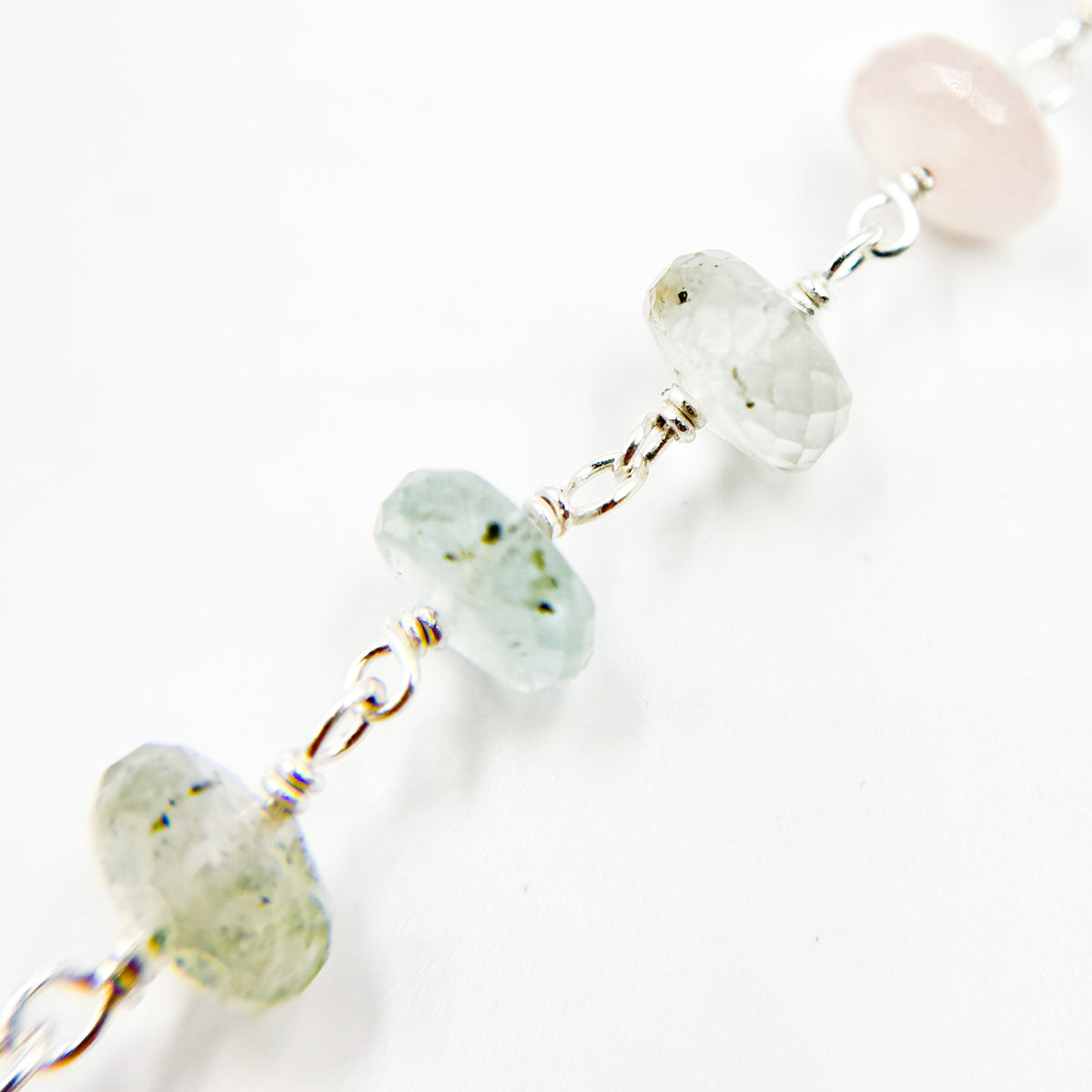 Multi Aquamarine Sterling Silver Wire Chain