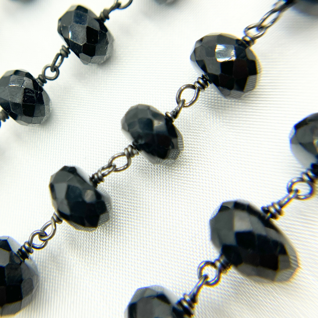Black Spinel Rondel Faceted Wire Chain