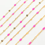 Load image into Gallery viewer, V295PKGF. 14K Gold Filled Pink Color Enamel with Paperclip and Diamond Cut Marina Links