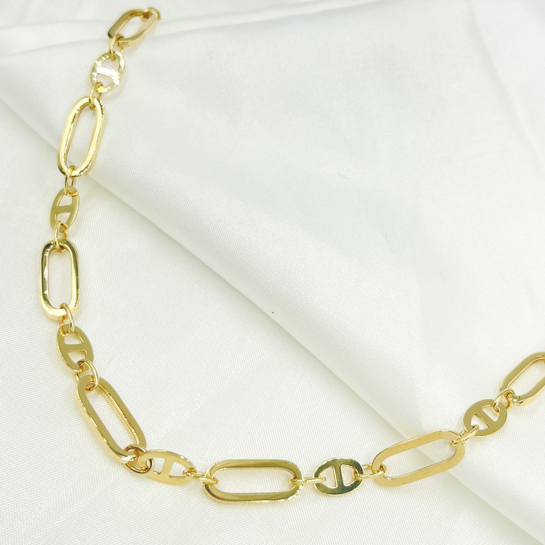 501069MGG. 14k Solid Yellow Hollow Gold Flat Oval Link & Flat Marina Link Chain