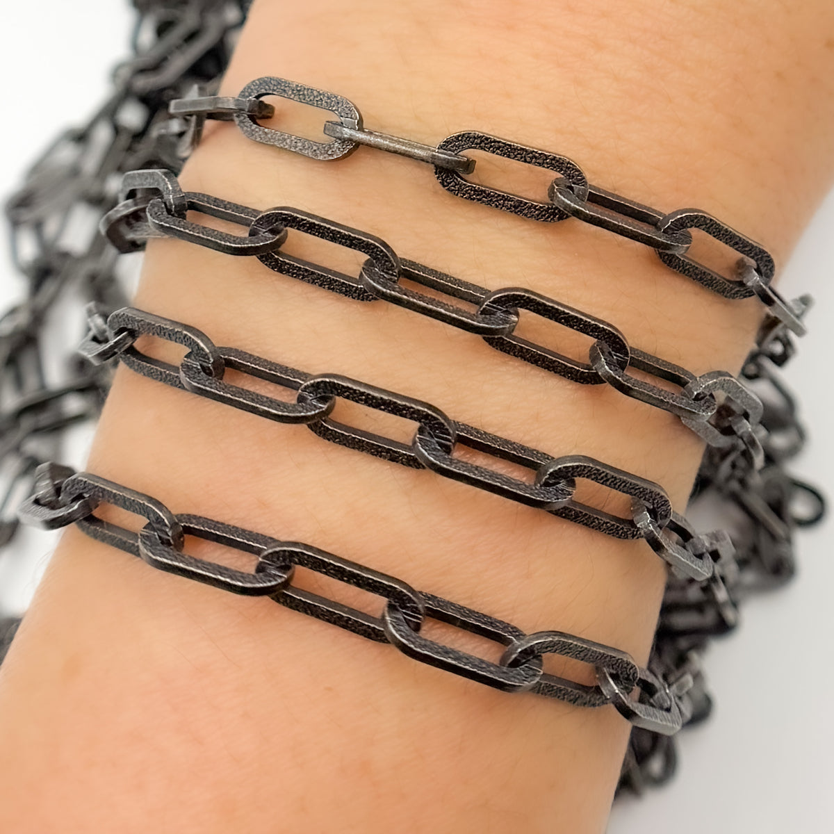 Black Rhodium Matt Sterling Silver Flat Paperclip Chain