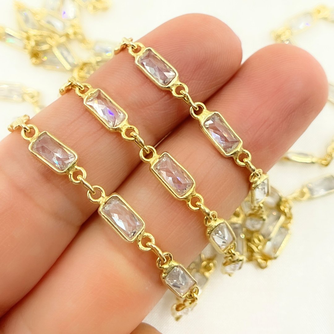Cubic Zirconia Rectangle Shape Connected Chain