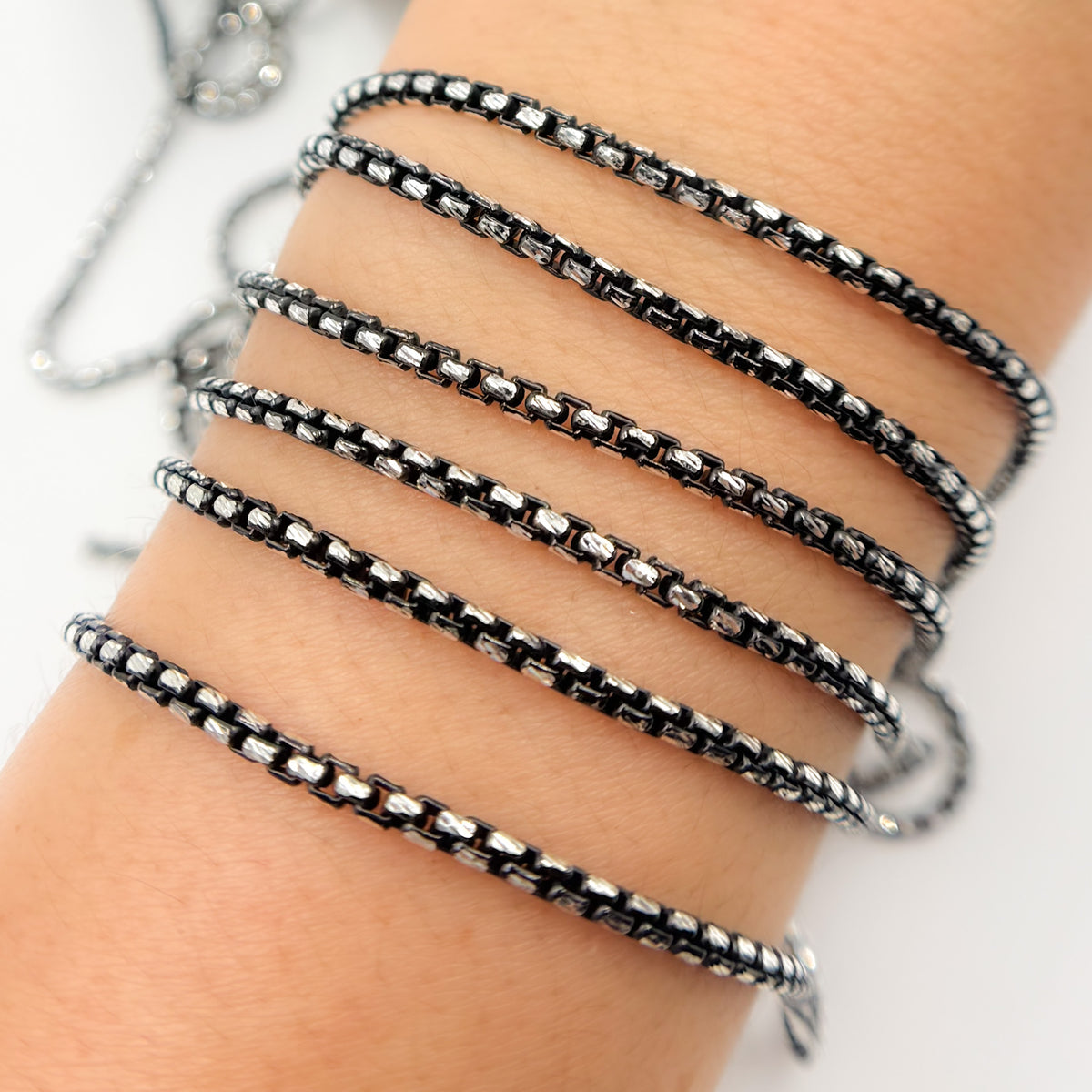 Black Rhodium and Sterling Silver Diamond Cut Box Chain