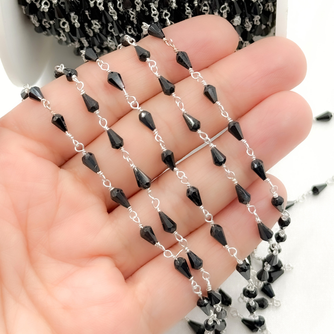 Black Spinel 925 Sterling Silver Wire Chain. BSP9