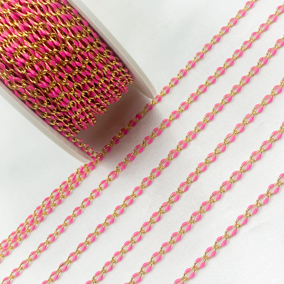 Sterling Silver Gold Plated Pink Enamel Cable Link Chain