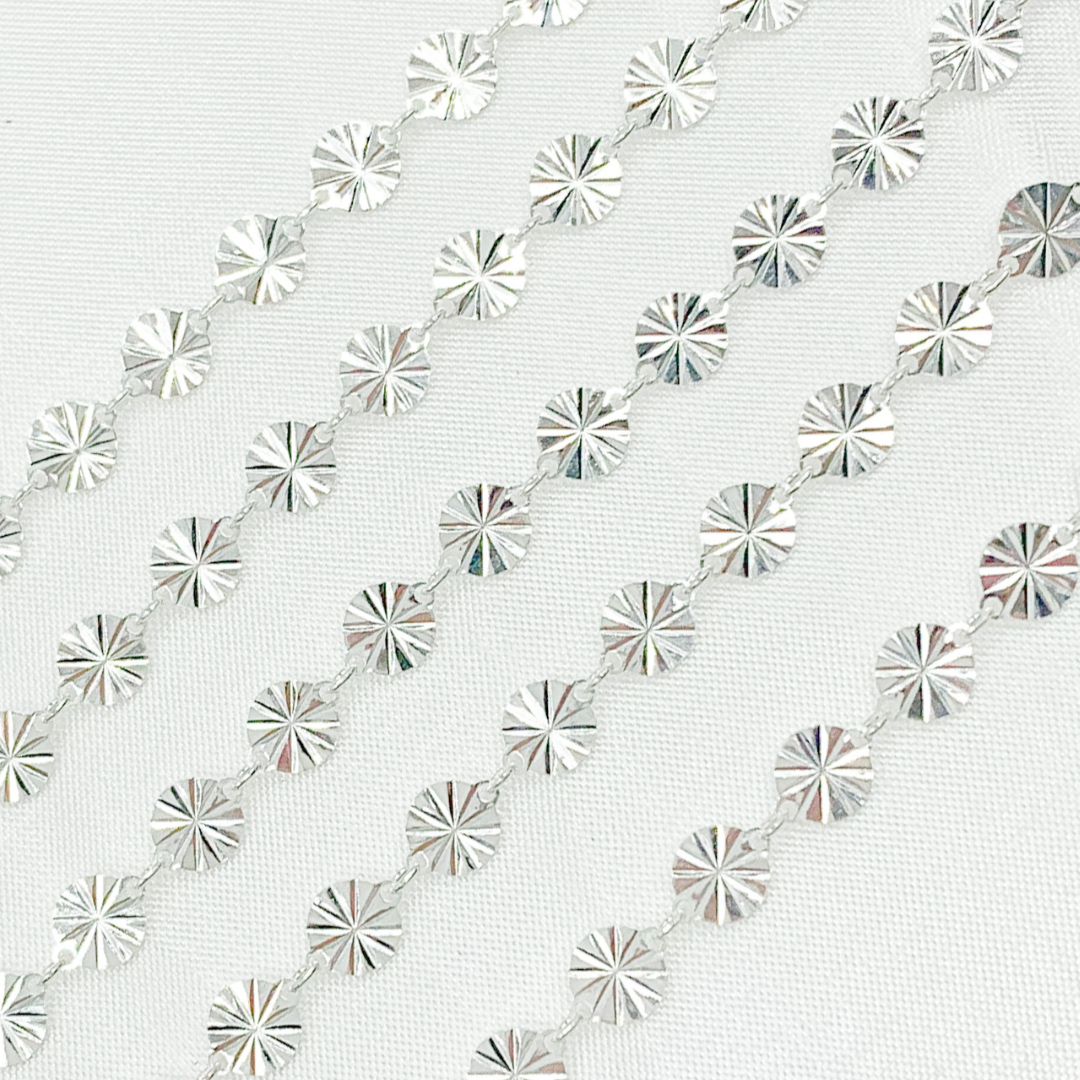 925 Sterling Silver Diamond Cut Disc Link Chain.