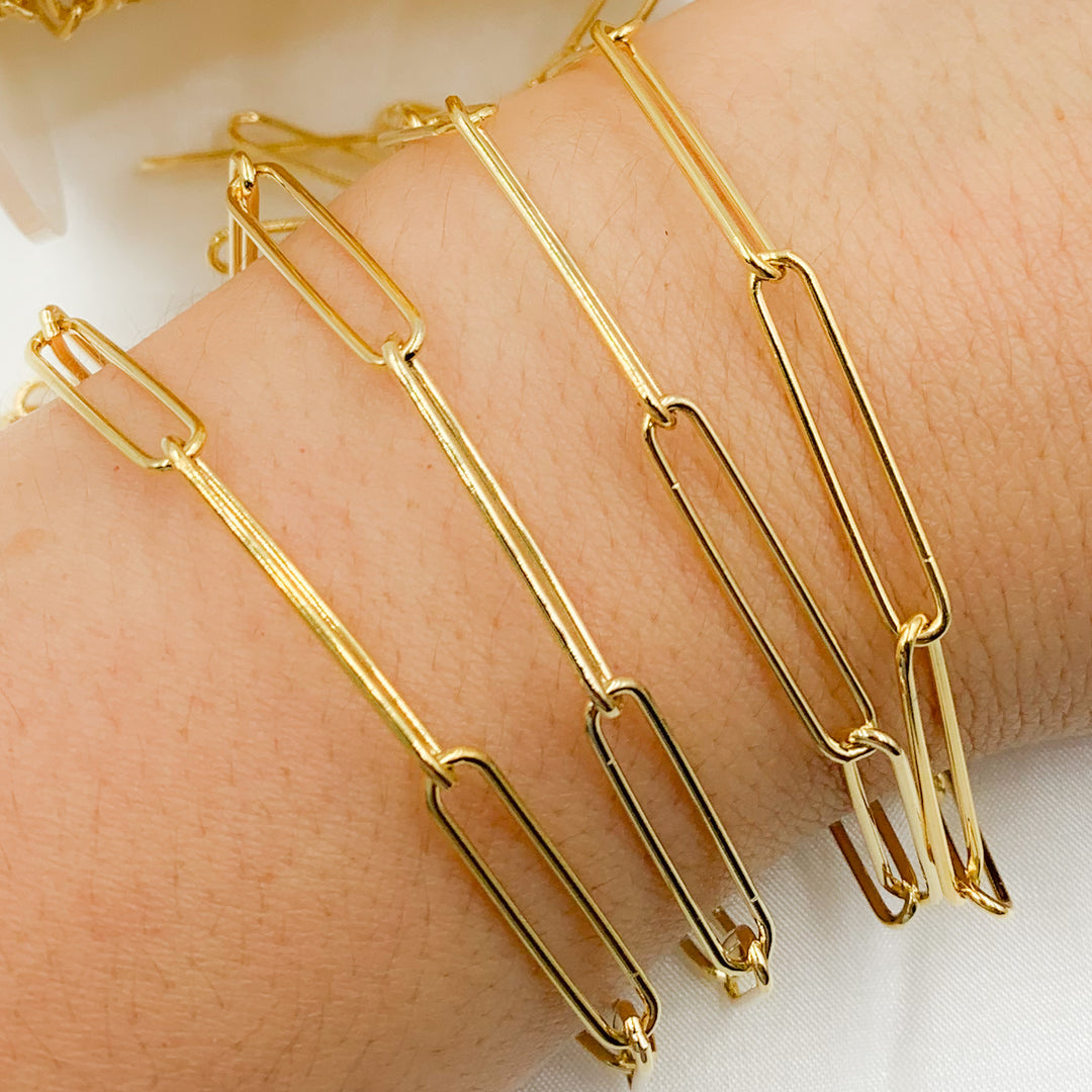 V40GP. Gold Plated 925 Sterling Silver Long Oval Link Chain