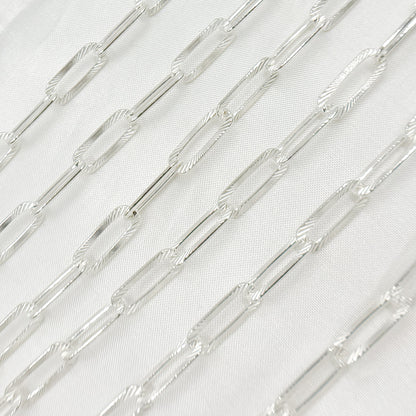 Sterling Silver Flat Textured Paperclip Chain