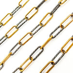 Load image into Gallery viewer, Gold Plated and Black Rhodium Sterling Silver Smooth and Diamond Cut Paperclip Chain