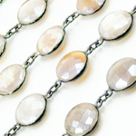 Load image into Gallery viewer, Coated Brown Moonstone Round Shape Bezel Oxidized Wire Chain. CMS8
