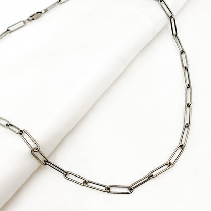 4002OXNecklace. Oxidized Sterling Silver Smooth Paperclip Necklace