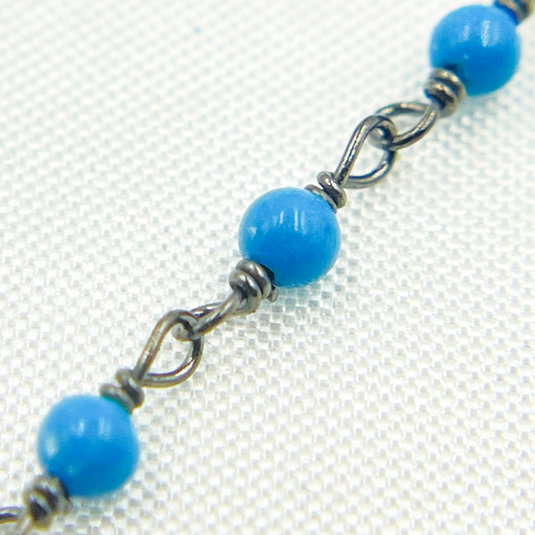 TRQ20. Turquoise Oxidized Sterling Silver Wire Chain