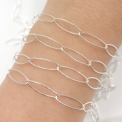 Sterling Silver Smooth Marquise Shape Link Chain