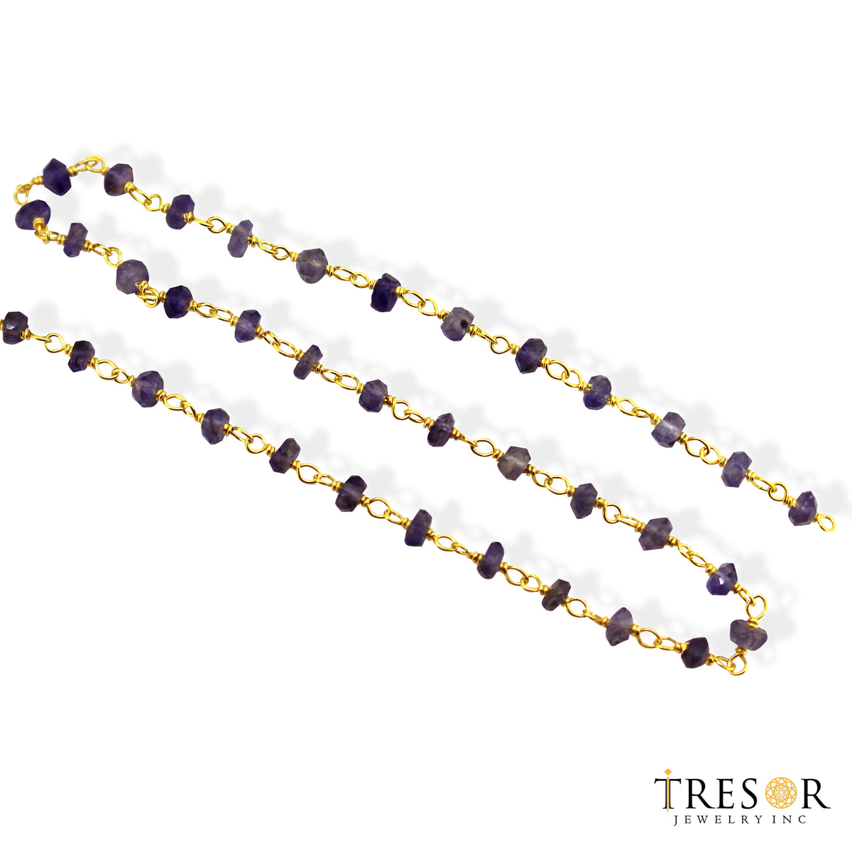 IOL1. Iolite Gold Plated 925 Sterling Silver Wire Chain