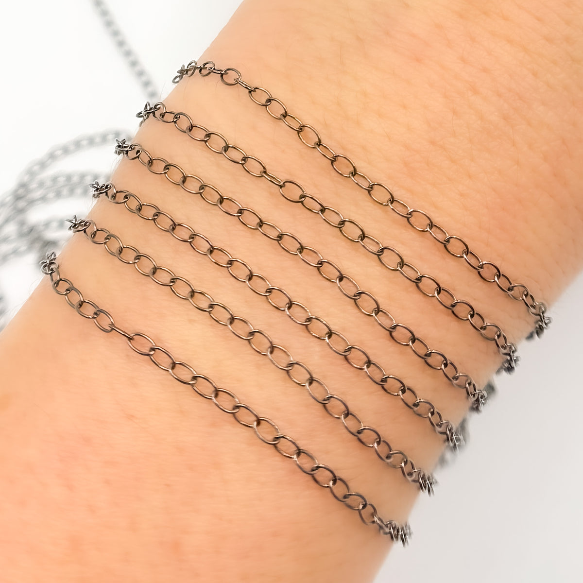 Sterling Silver Black Rhodium Smooth Cable Chain
